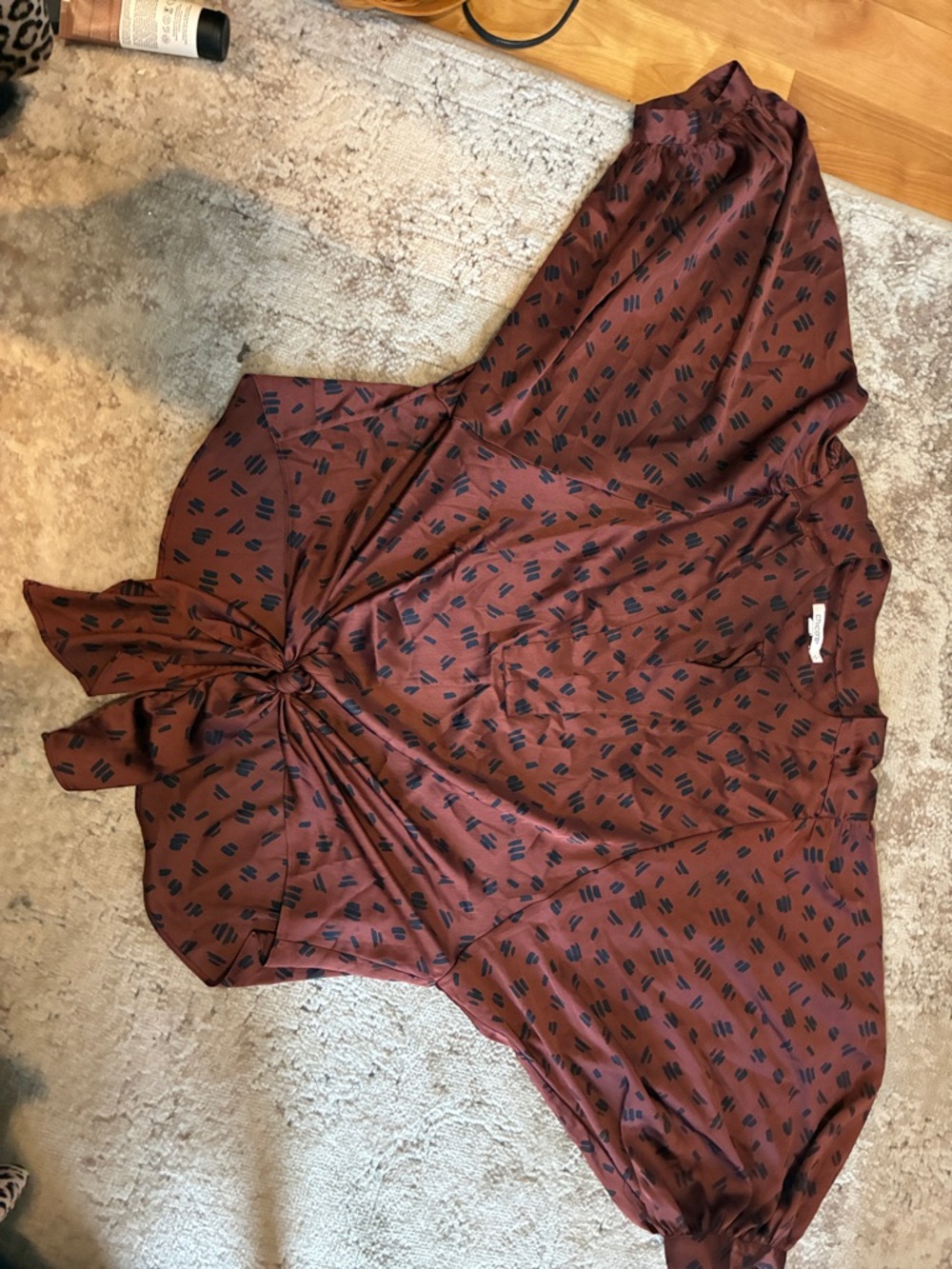 Chicos Rust Brown Satin Tie-Front Blouse  Size 1